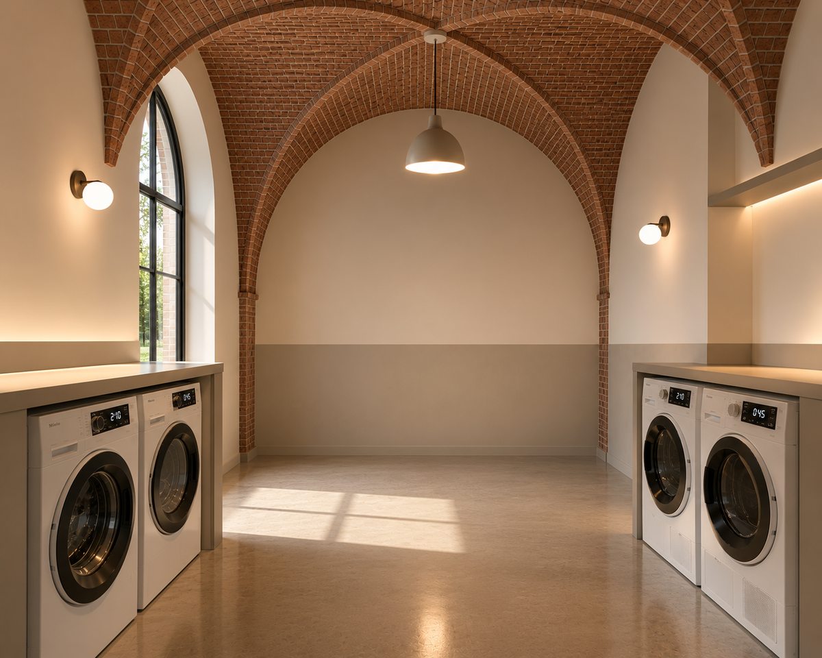 Laundry room with professional washers student residence Verona